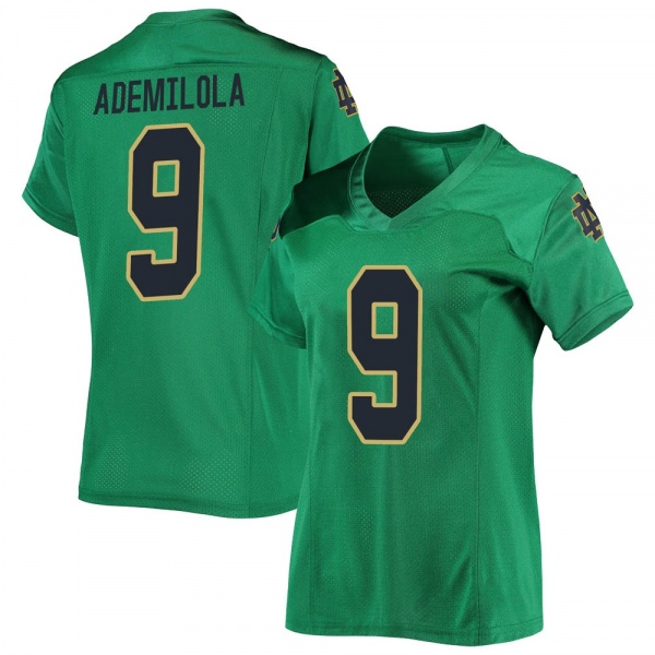 Justin Ademilola Notre Dame Fighting Irish NCAA Women's #9 Green Replica College Stitched Football Jersey OFZ7555LB